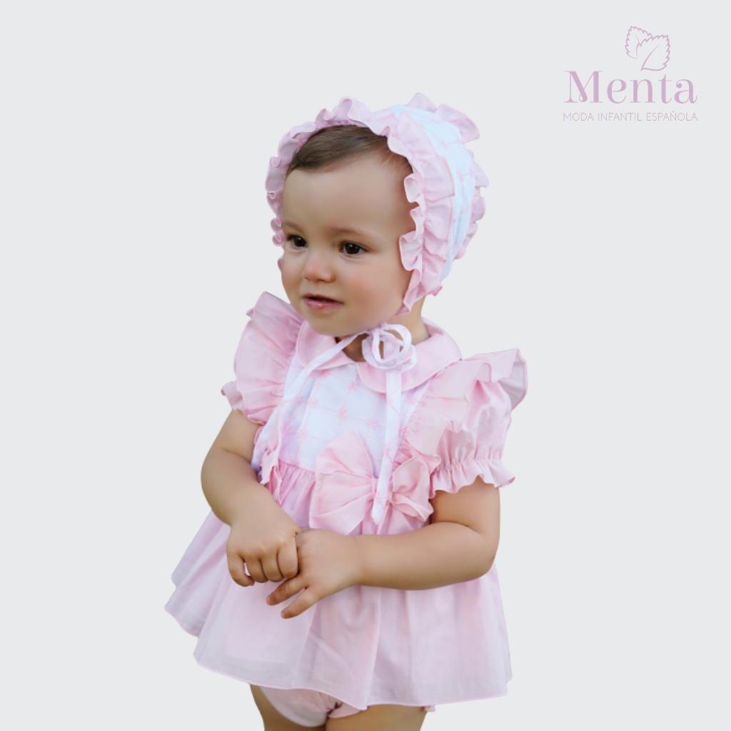 VESTIDO BEBÉ ROSA PASTEL CON BRAGUITA - Menta Moda Infantil