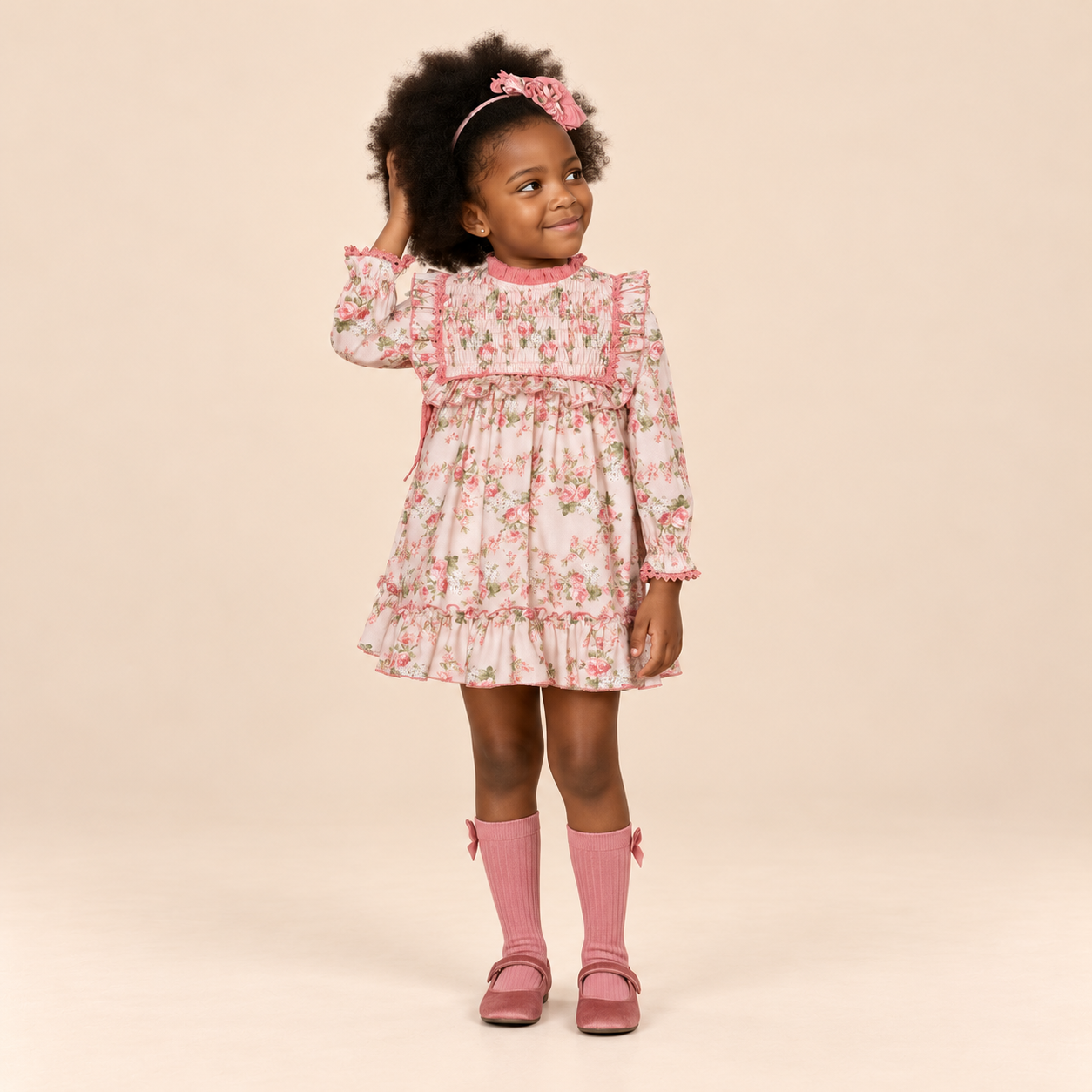 VESTIDO INFANTIL ESTAMPADO ROSAS - Menta Moda Infantil