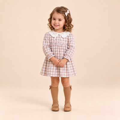VESTIDO BRAGUITA BEBE CUADROS CAMEL - Menta Moda Infantil