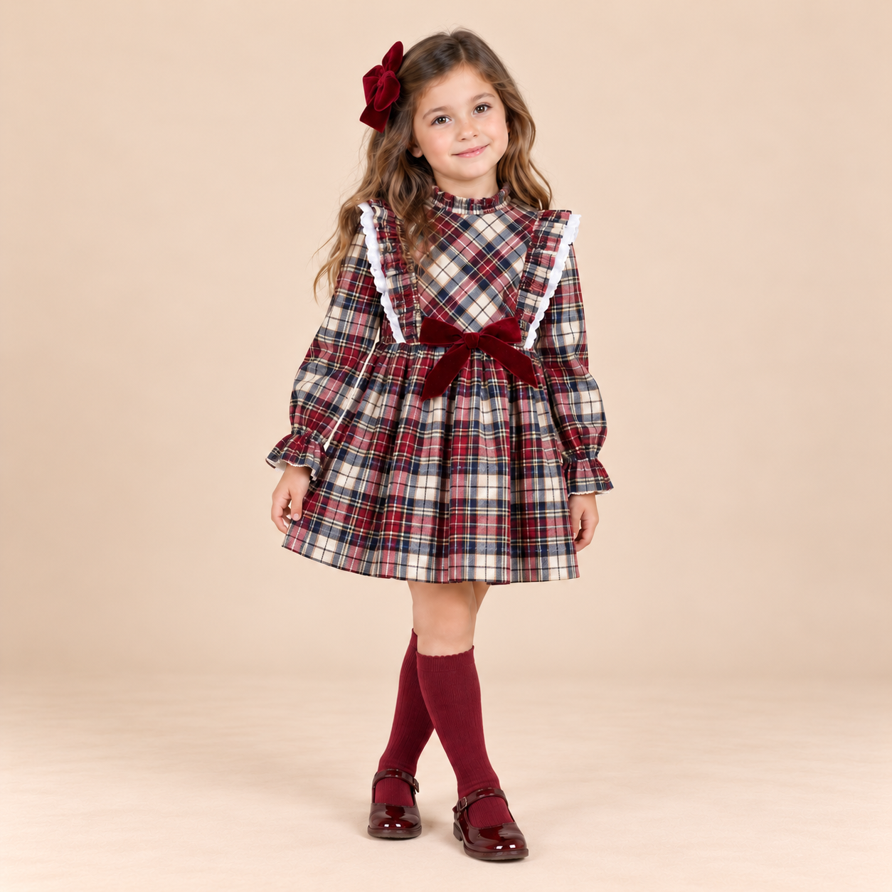 VESTIDO DE CUADROS VINO PARA NIÑA - Menta Moda Infantil