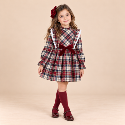 VESTIDO DE CUADROS VINO PARA NIÑA - Menta Moda Infantil