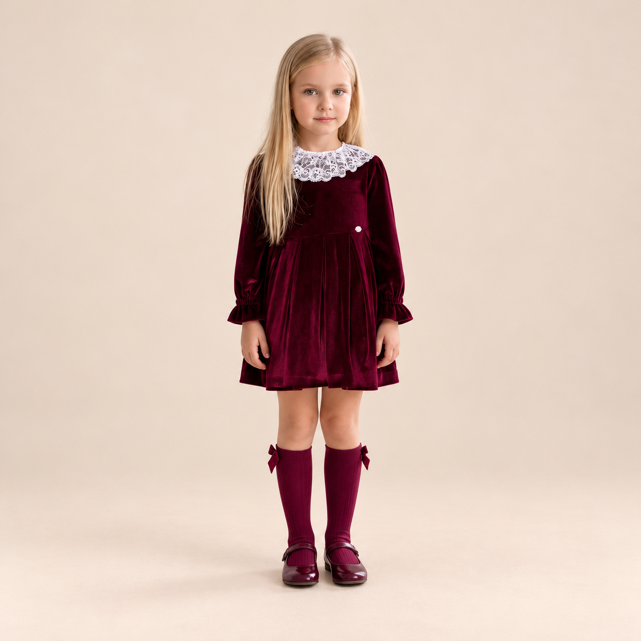VESTIDO INFANTIL TERCIOPELO GRANATE - Menta Moda Infantil