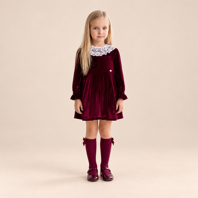 VESTIDO INFANTIL TERCIOPELO GRANATE - Menta Moda Infantil