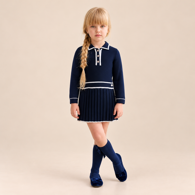 VESTIDO INFANTIL PUNTO AZUL MARINO - Menta Moda Infantil
