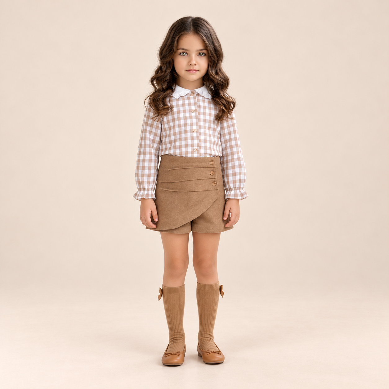 CONJUNTO NINA CUADROS CAMEL - Menta Moda Infantil