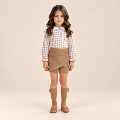 CONJUNTO NINA CUADROS CAMEL - Menta Moda Infantil