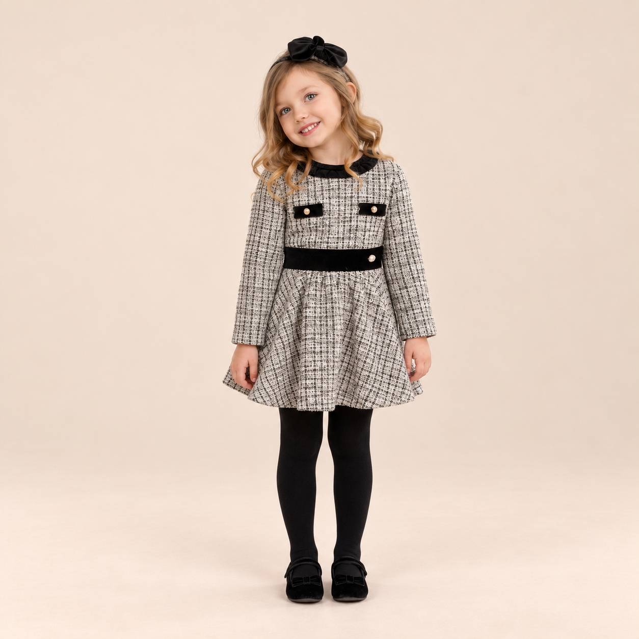VESTIDO INFANTIL TWEED NEGRO - Menta Moda Infantil