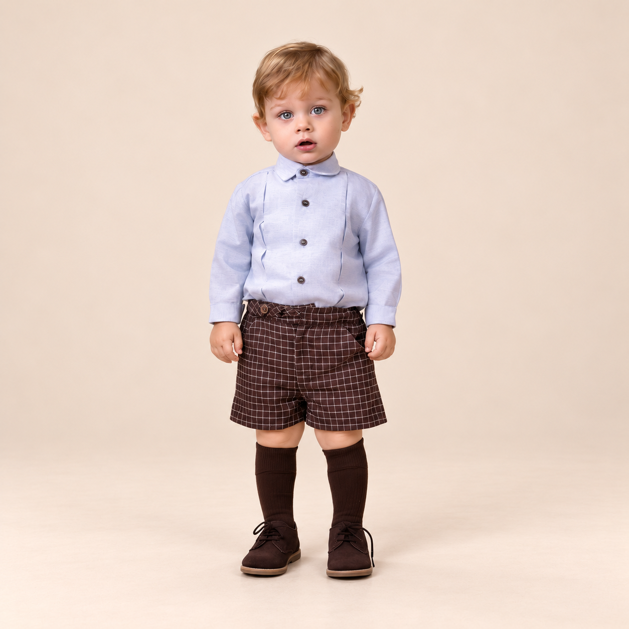 CONJUNTO BEBE NINO CAFE Y CELESTE - Menta Moda Infantil