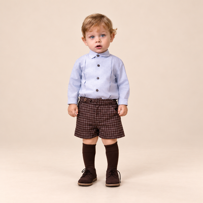 CONJUNTO BEBE NINO CAFE Y CELESTE - Menta Moda Infantil