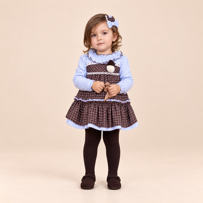 VESTIDO BRAGUITA BEBE CAFE Y CELESTE - Menta Moda Infantil