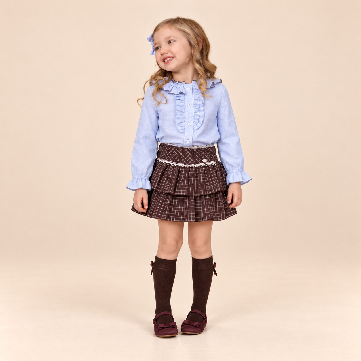 CONJUNTO NINA CAFE Y CELESTE - Menta Moda Infantil