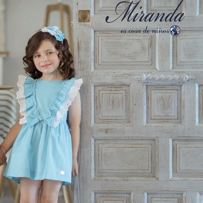 VESTIDO PARA NIÑA TURQUESA CON ADORNO DE MOÑO