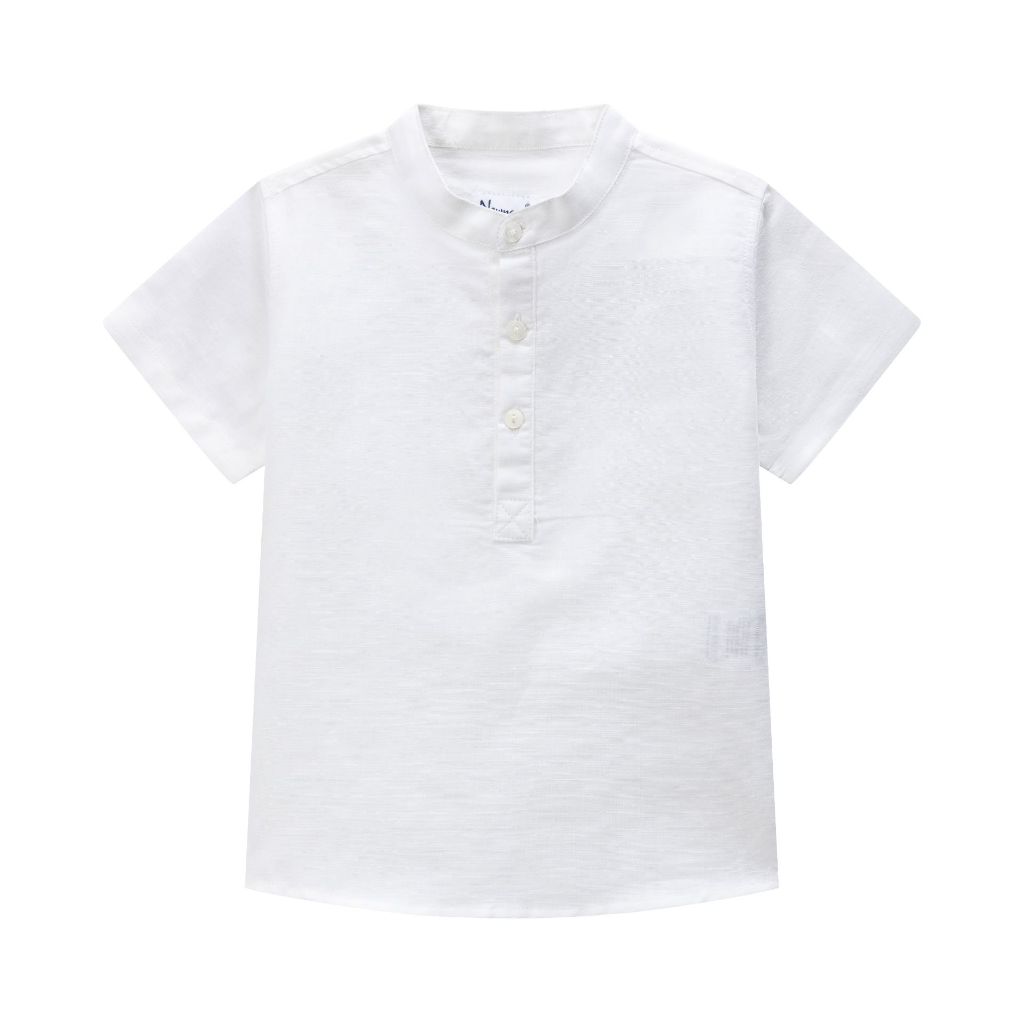 CAMISA DE VESTIR MANGA CORTA COLOR BLANCO CON CUELLO MAO