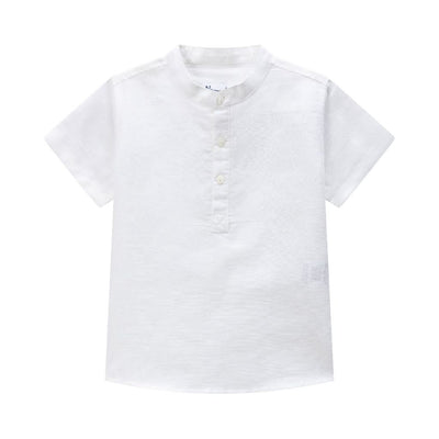 CAMISA DE VESTIR MANGA CORTA COLOR BLANCO CON CUELLO MAO