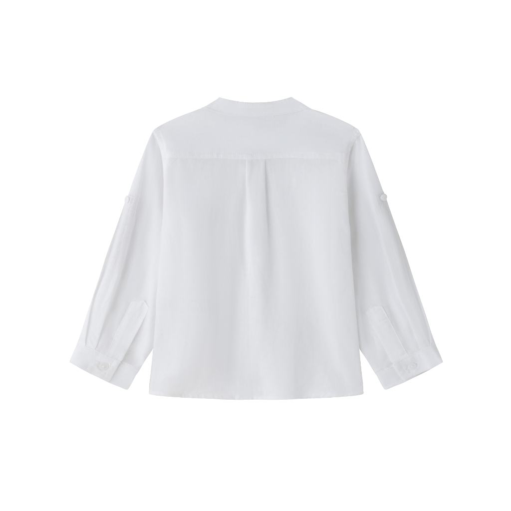 CAMISA DE VESTIR CON CUELLO MAO, MANGA LARGA, EN TEJIDO DE LINO