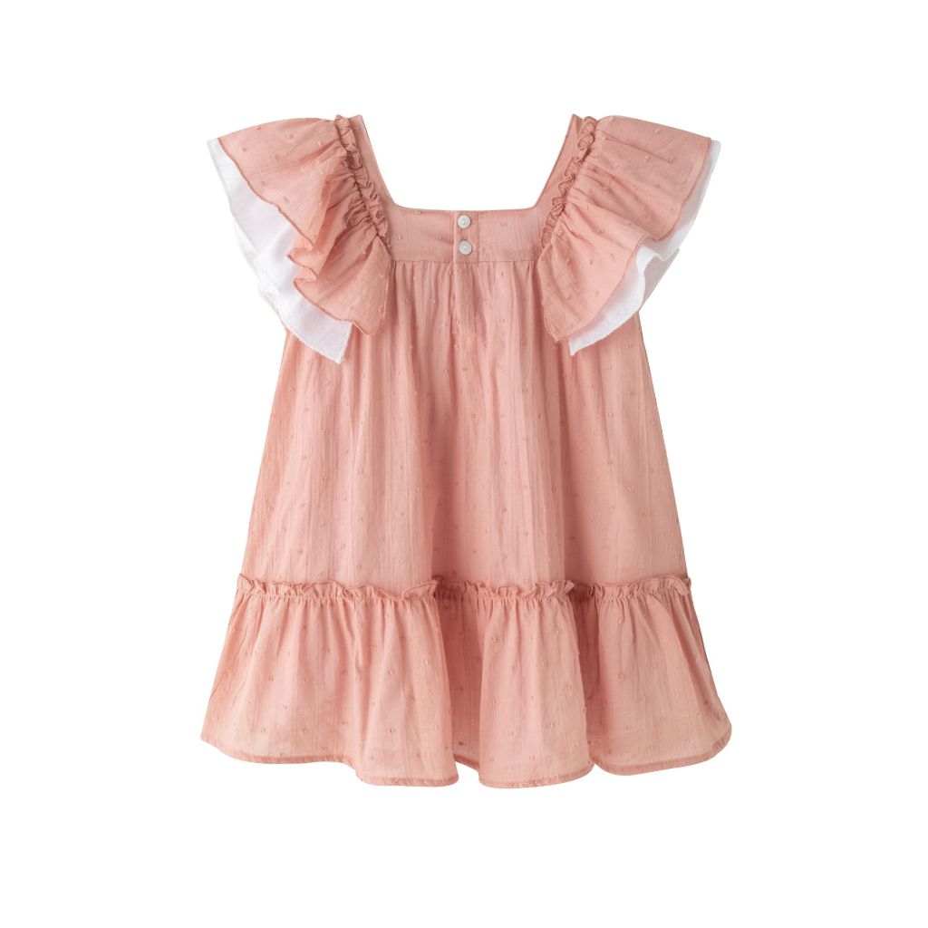 VESTIDO DE NIÑA DE TIRANTES CON VOLANTES BICOLOR