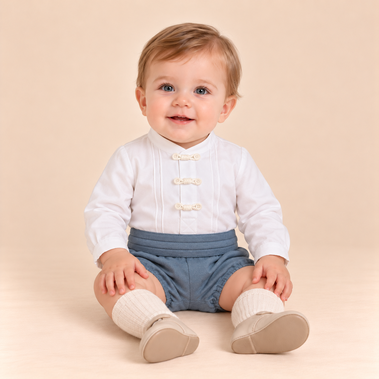 CONJUNTO BEBE NINO AZUL FRANCIA Y HUESO - Menta Moda Infantil