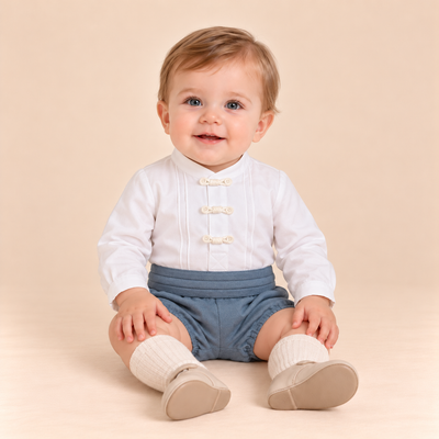 CONJUNTO BEBE NINO AZUL FRANCIA Y HUESO - Menta Moda Infantil