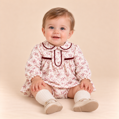 VESTIDO BRAGUITA BEBE ESTAMPADO VINO - Menta Moda Infantil