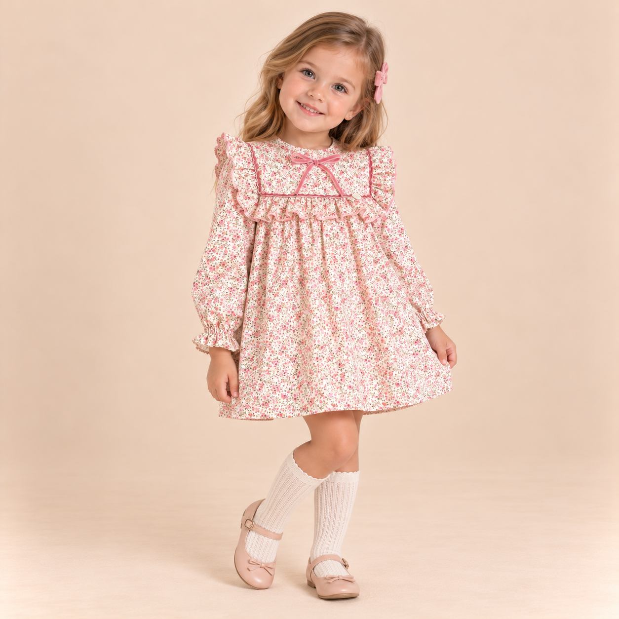 VESTIDO INFANTIL ESTAMPADO FLORES ROSA - Menta Moda Infantil