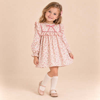 VESTIDO INFANTIL ESTAMPADO FLORES ROSA - Menta Moda Infantil
