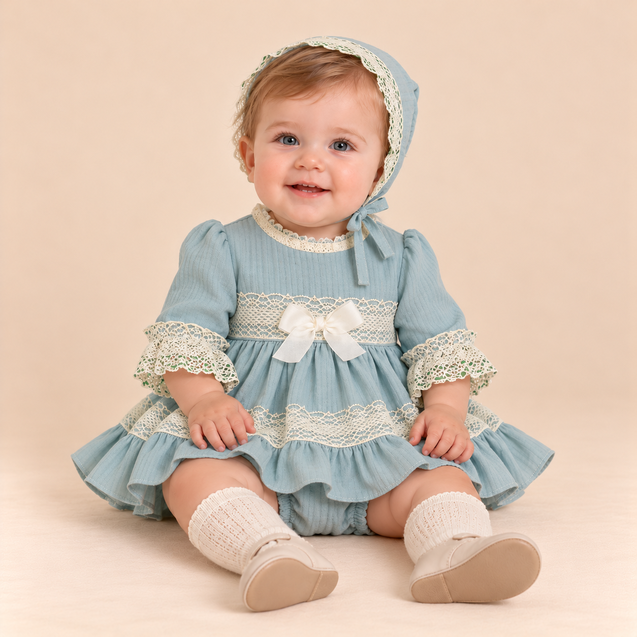 VESTIDO BRAGUITA GORRO BEBE VERDE MENTA - Menta Moda Infantil