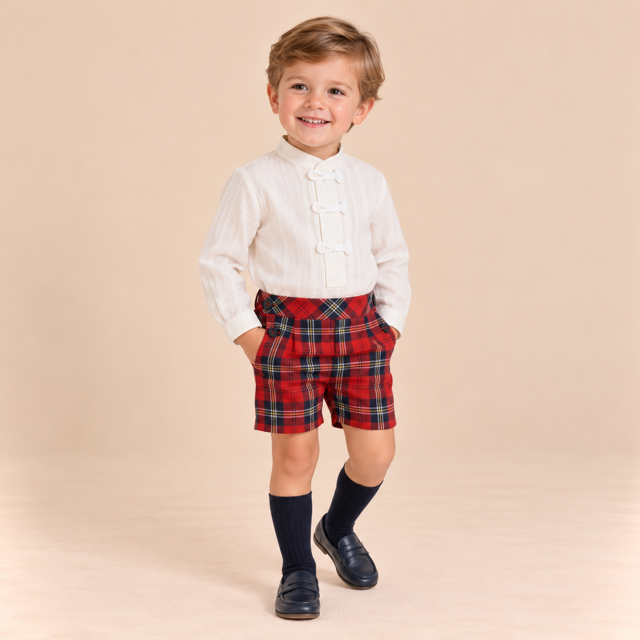 CONJUNTO BEBE NINO CUADROS ROJO Y MARINO - Menta Moda Infantil