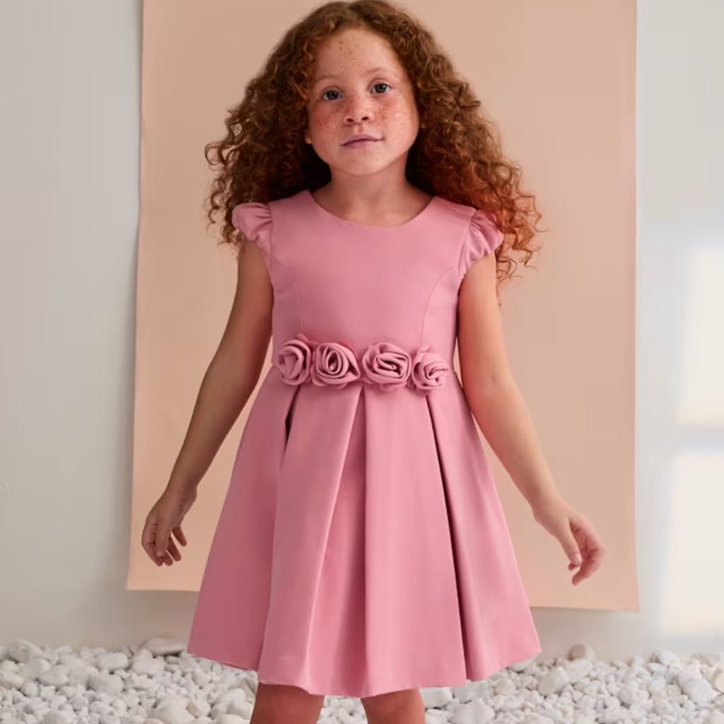 VESTIDO CREPE DETALLE FLORES ORQUIDEA - Menta Moda Infantil