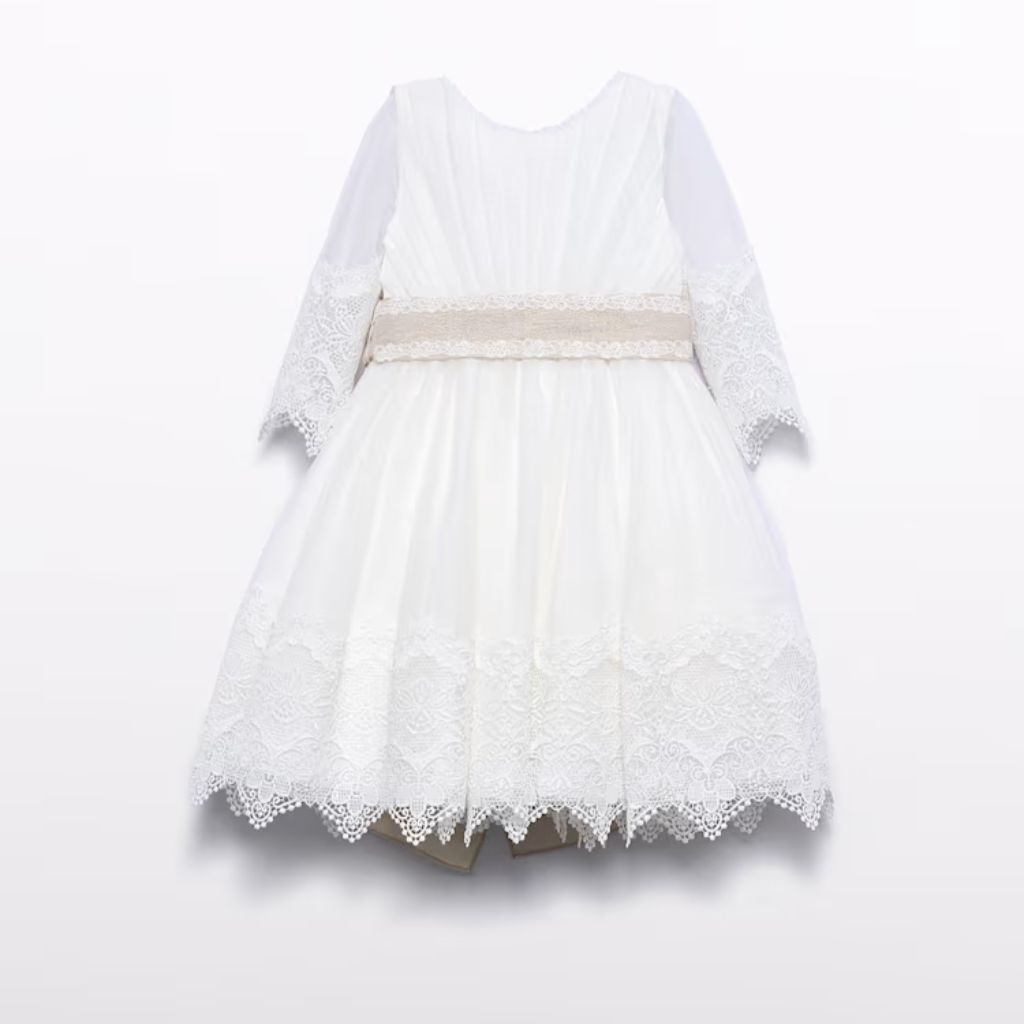 VESTIDO TUL BORDADO GUIPUR NATA - Menta Moda Infantil