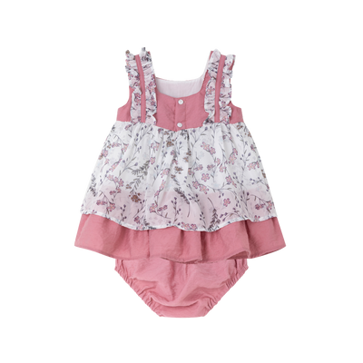 VESTIDO DE FLORES Y TEJIDO LISO