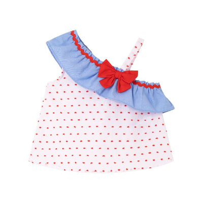 CONJUNTO NIÑA  FALDA AZUL Y RAYAS