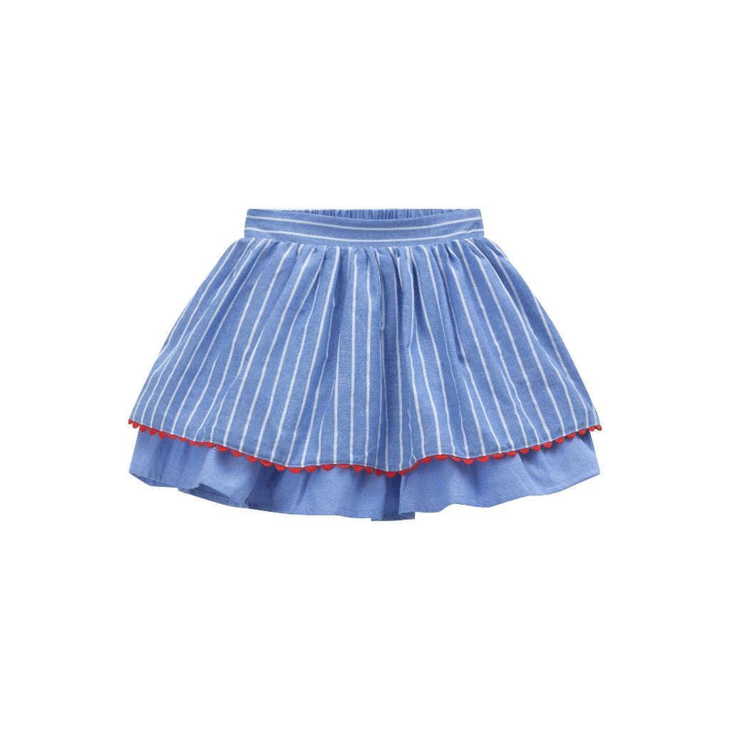 CONJUNTO NIÑA  FALDA AZUL Y RAYAS