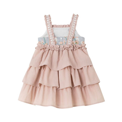 VESTIDO NIÑA VERDE CON FLORES MAQUILLAJE