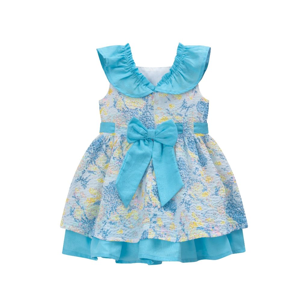 VESTIDO NIÑA AZUL TURQUESA CON FLORES AMARILLO