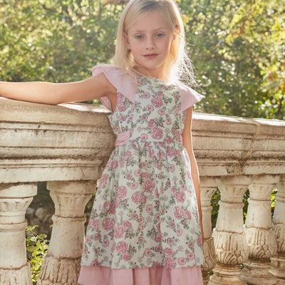 VESTIDO NIÑA VERDE MENTA CON FLORES MALVA