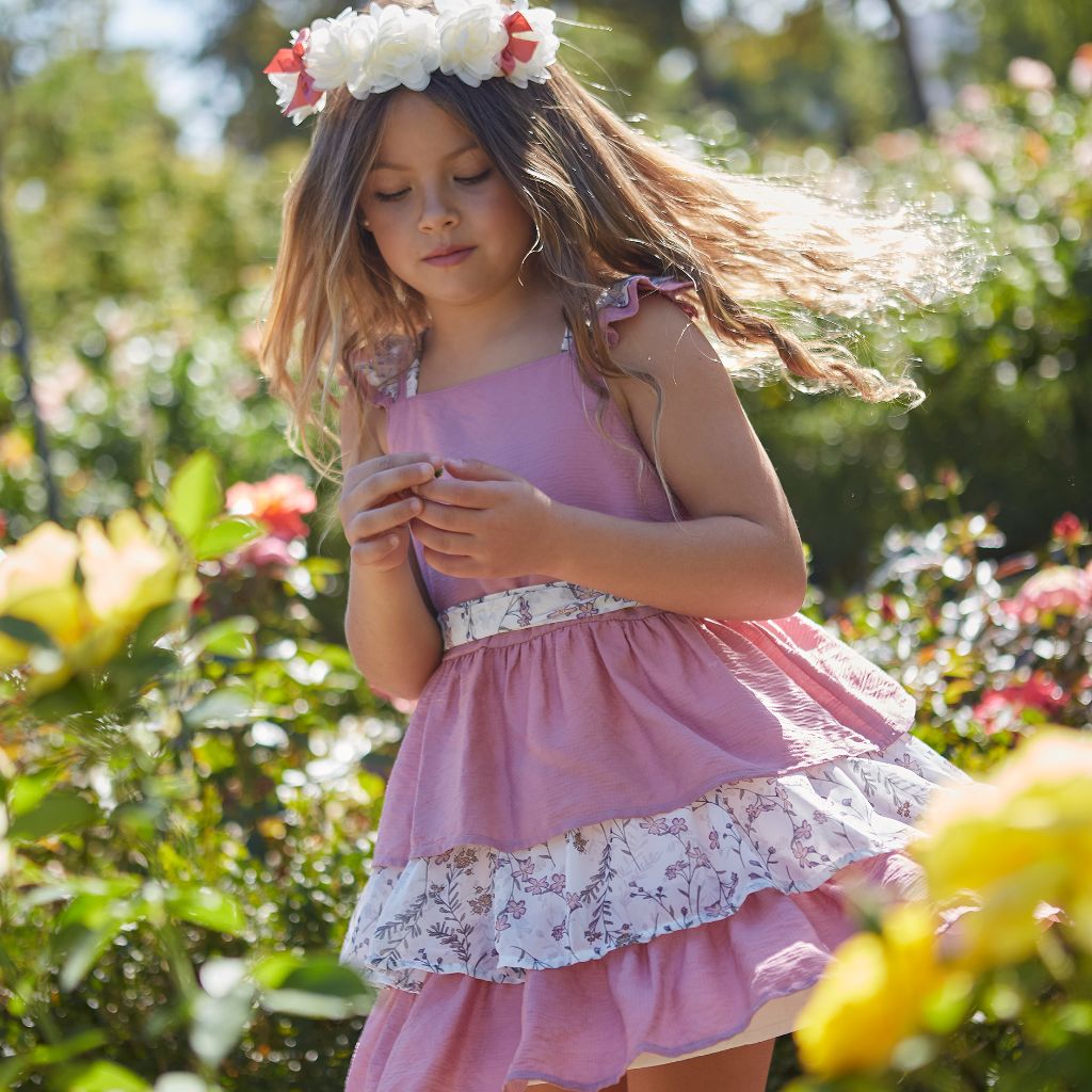 VESTIDO NIÑA ROSA CON FLORES