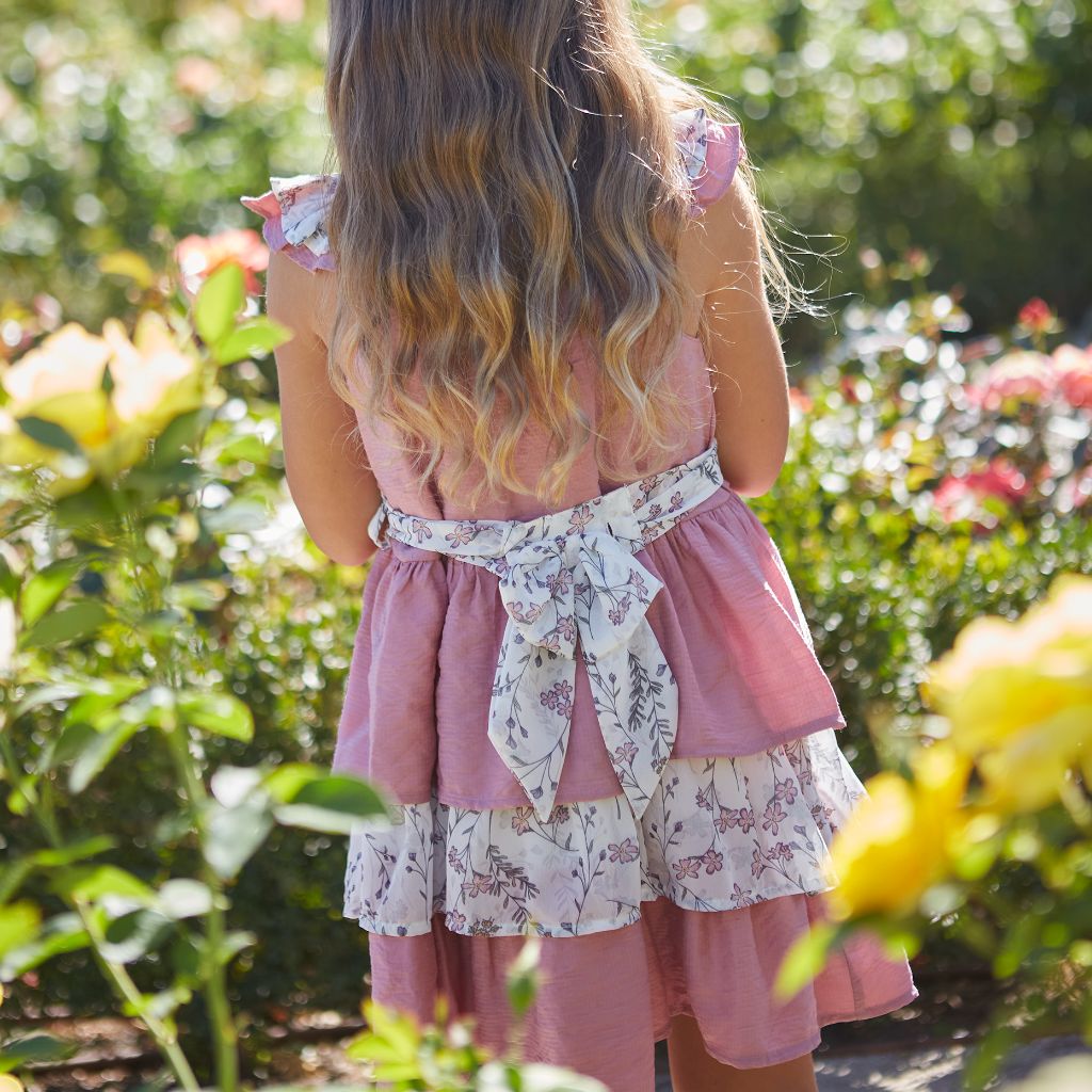 VESTIDO NIÑA ROSA CON FLORES