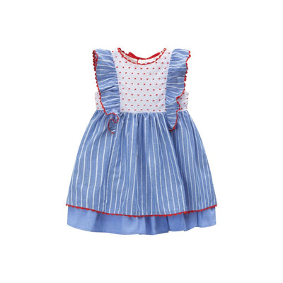 VESTIDO DE NIÑA AZUL CIELO CON RAYAS BLANCAS