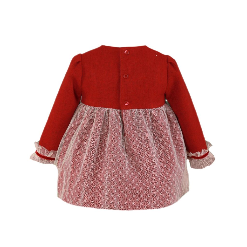 VESTIDO BEBE NINA MANGA LARGA ROJO CON TUL - Menta Moda Infantil