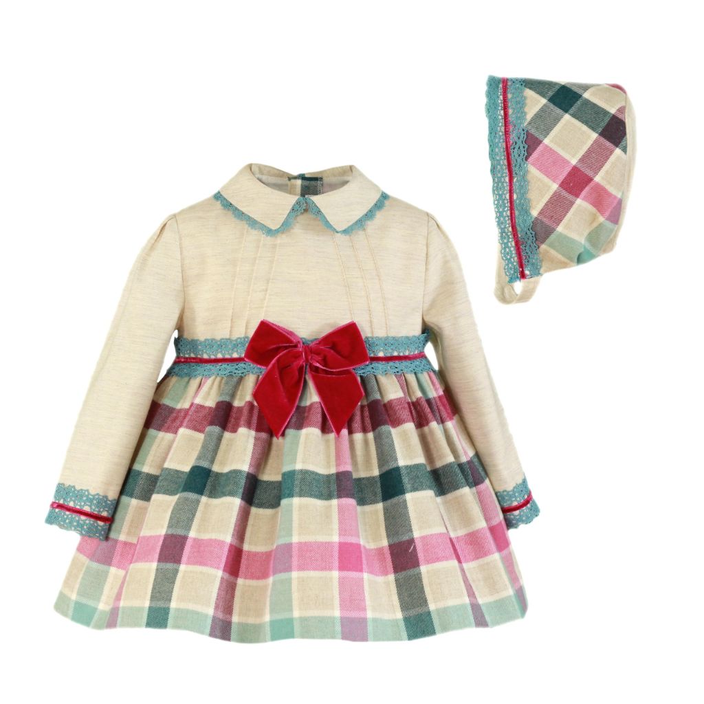 VESTIDO BEBE NINA MANGA LARGA CUADROS - Menta Moda Infantil