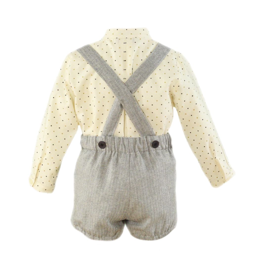 CONJUNTO BEBÉ NIÑO CAMISA PUNTOS CON SHORT CON TIRANTES GRIS - Menta Moda Infantil