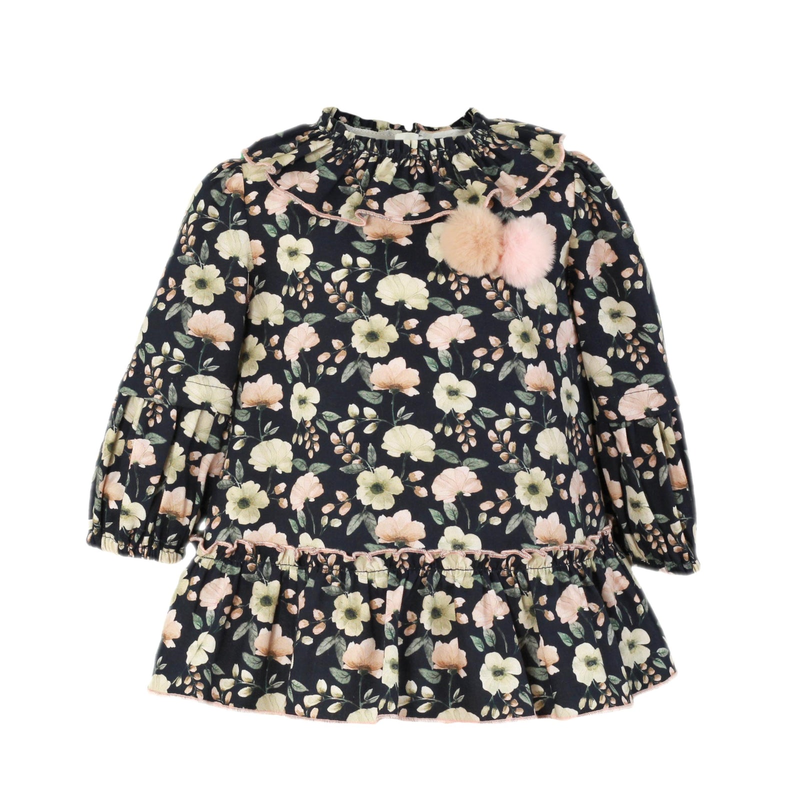 VESTIDO MANGA LARGA BEBE NINA ESTAMPADO OTOÑAL FONDO OSCURO - Menta Moda Infantil