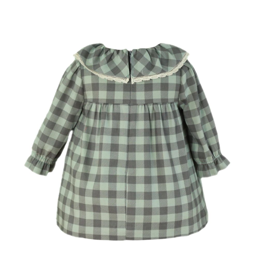 VESTIDO MANGA LARGA BEBE NINA  CUADROS VERDE EMPOLVADO Y GRIS MARENGO - Menta Moda Infantil