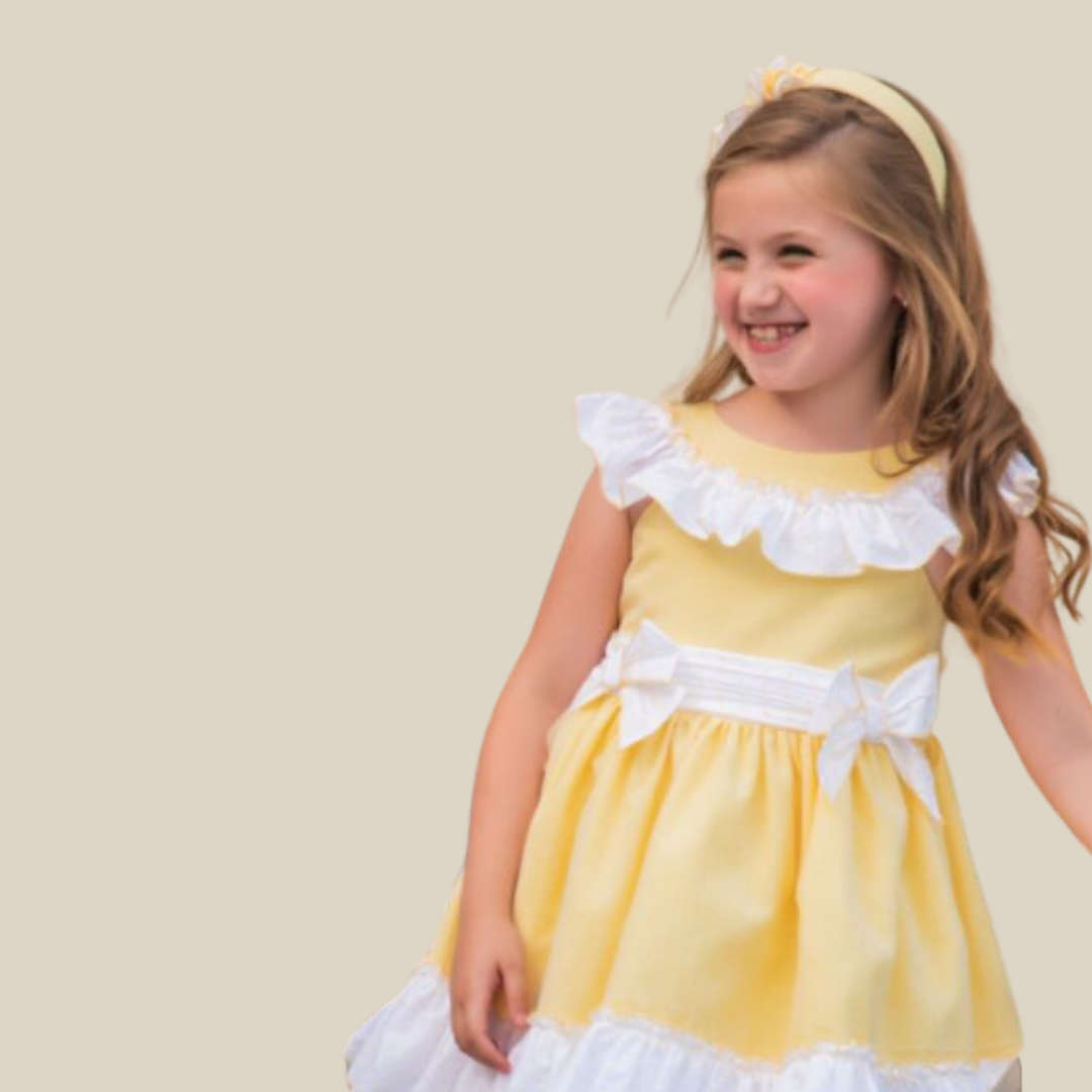 VESTIDO AMARILLO DOS MOÑOS ESCOTE - Menta Moda Infantil