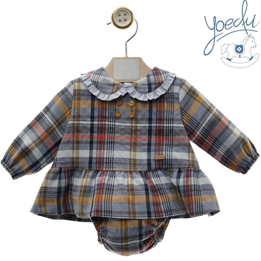 JESUSIN BEBE NINA MANGA LARGA CUADROS ESCOCESES AZUL OXFORD FAMILIA ENERO - Menta Moda Infantil
