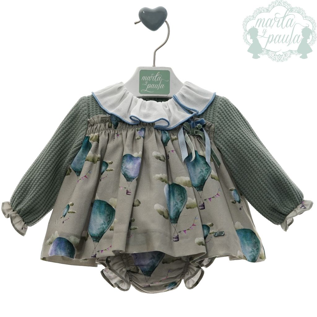 JESUSIN BEBE NINA MANGA LARGA  TEJIDO PUNTO VERDE EMPOLVADO Y ESTAMPADO GLOBOS AEROSTATICOS - Menta Moda Infantil