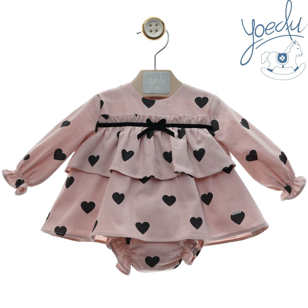 JESUSIN BEBE NINA MANGA LARGA ROSA CORAZONES CON BRAGUITA FAMILIA ESTELA - Menta Moda Infantil