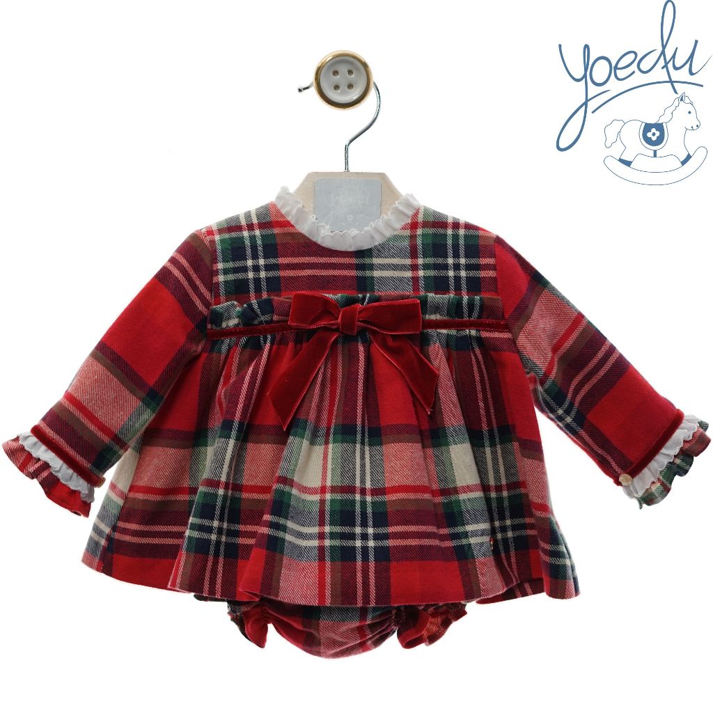 JESUSIN BEBE NINA MANGA LARGA CUADROS ROJO CON BRAGUITA FAMILIA NOEL - Menta Moda Infantil