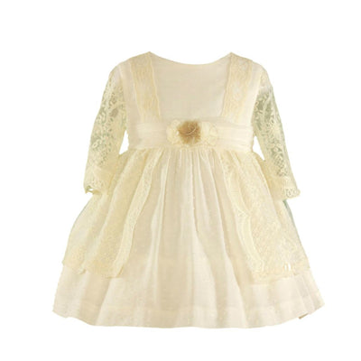 VESTIDO NIÑA CEREMONIA CRUDO Y ENCAJE - Menta Moda Infantil