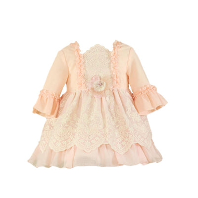 VESTIDO COLOR MELON BORDADO FLORAL - Menta Moda Infantil